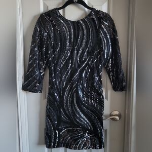 Express Black and Silver Sequin 3/4 Sleeve Dress